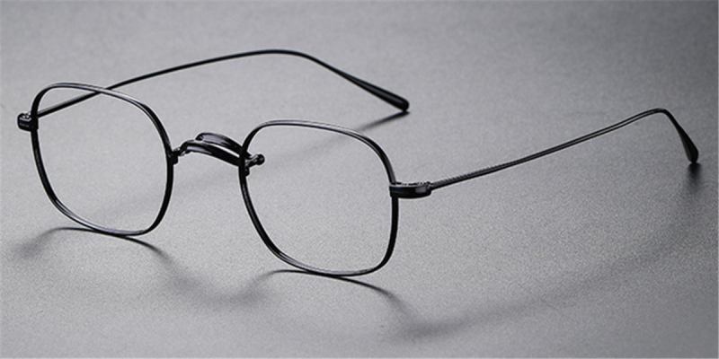 Pure Titanium Saddle Bridge Eyeglasses, Rounded Rectangle, Special Matte Texture-Black