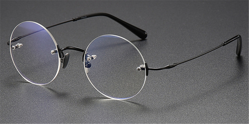 Pure Titanium Iconic Round Glasses of Steve Jobs-Black
