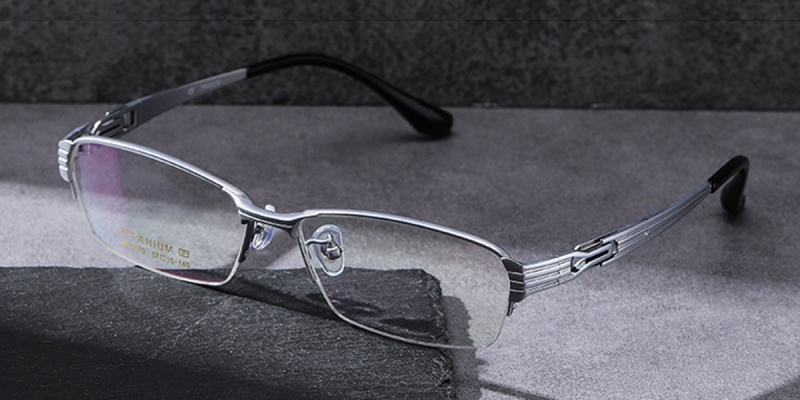 Rectangle Titanium Semi Rimless Glasses |  Rugged, Masculine Frames-Silver