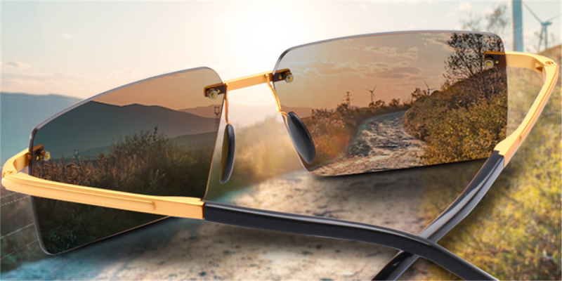 Polarized Rectangular Rimless Sunglasses for Mens