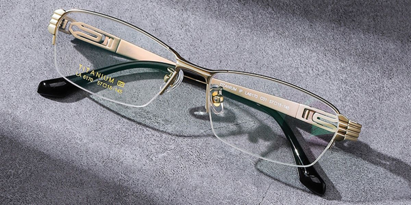 Rectangle Titanium Semi Rimless Glasses |  Rugged, Masculine Frames-Gold