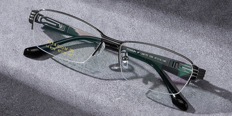 Rectangle Titanium Semi Rimless Glasses |  Rugged, Masculine Frames-Gun