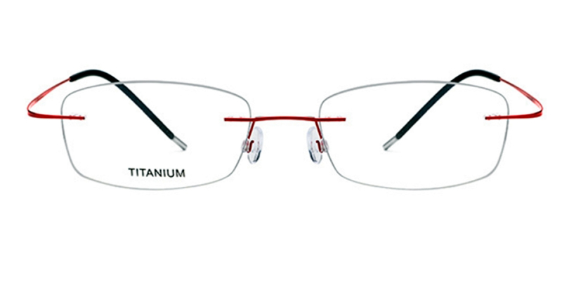 Rimless Glasses with Red Titanium Frames