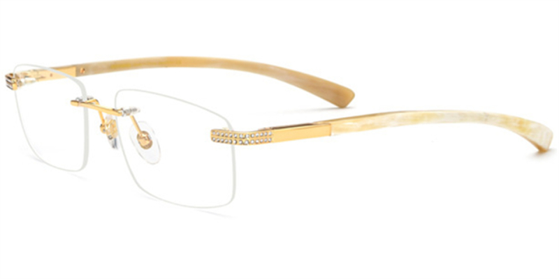 Rectangular Rimless Buffalo Horn Glasses-Genuine Natural Horn Handmade-White