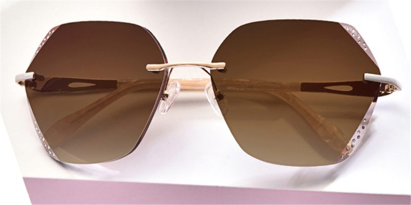 Prescription Titanium Rimless Rhinestone Sunglasses 