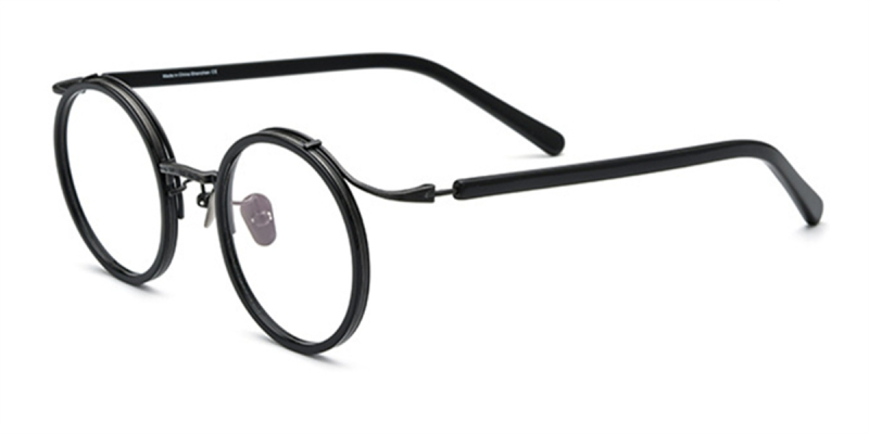  Round Browline Glasses with Titanium frame for Oblong Face