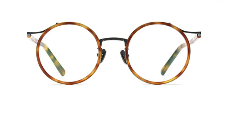  Round Browline Glasses with Titanium frame for Oblong Face