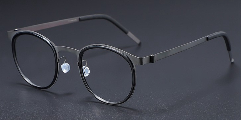 Small Round Browline Titanium Glasses for a Narrow Forehead -Gun