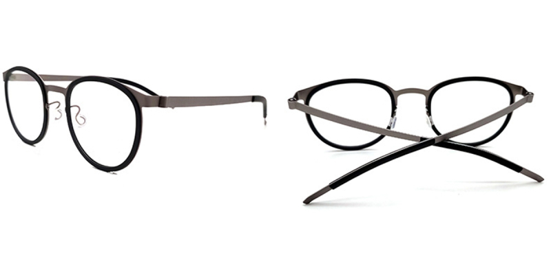 Small Round Browline Titanium Glasses for a Narrow Forehead -Gun