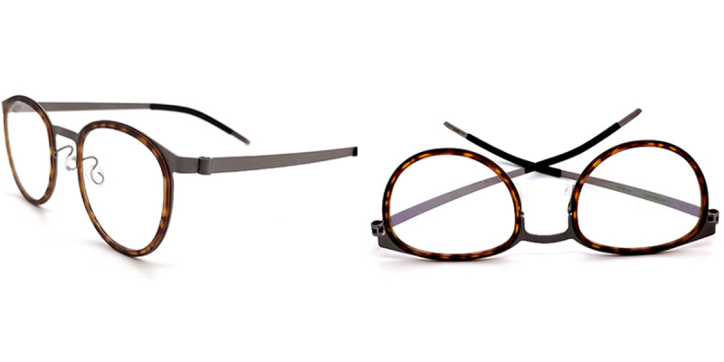 Small Round Browline Titanium Glasses for a Narrow Forehead -Tortoise
