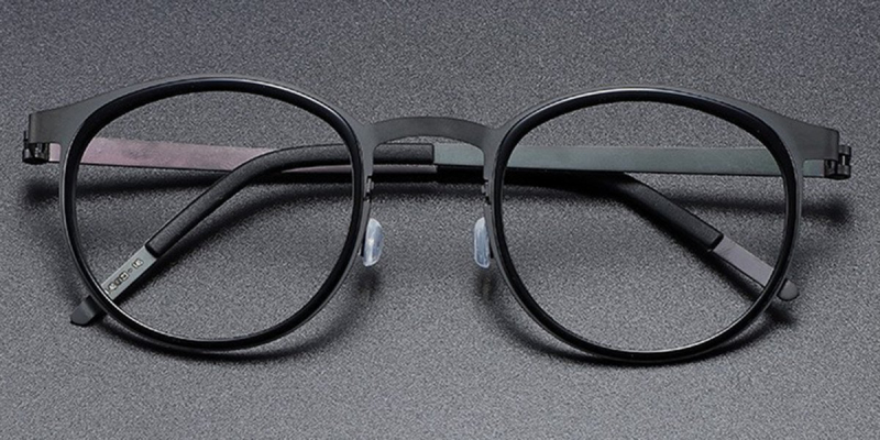 Small Round Browline Titanium Glasses for a Narrow Forehead -Gun