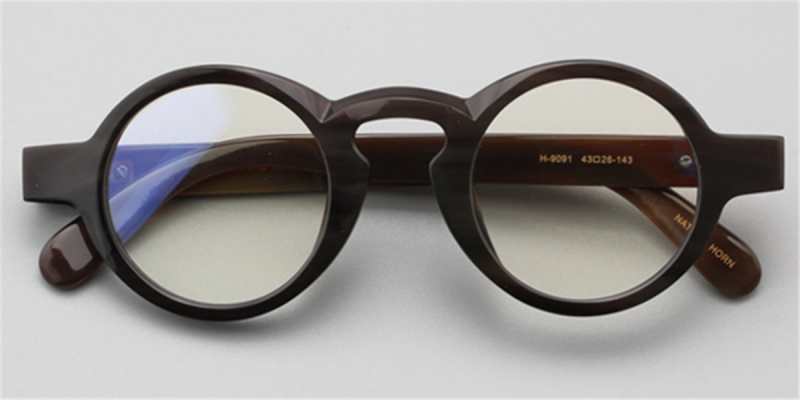  Round Buffalo Horn Glasses -Natural Horn Glasses - Thick Rim-Dark Brown