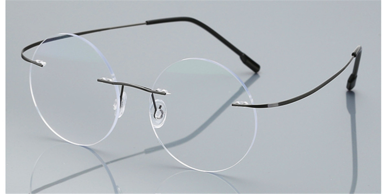 Round Glasses for Men Titanium Rimless Gun Gray Framesfashion