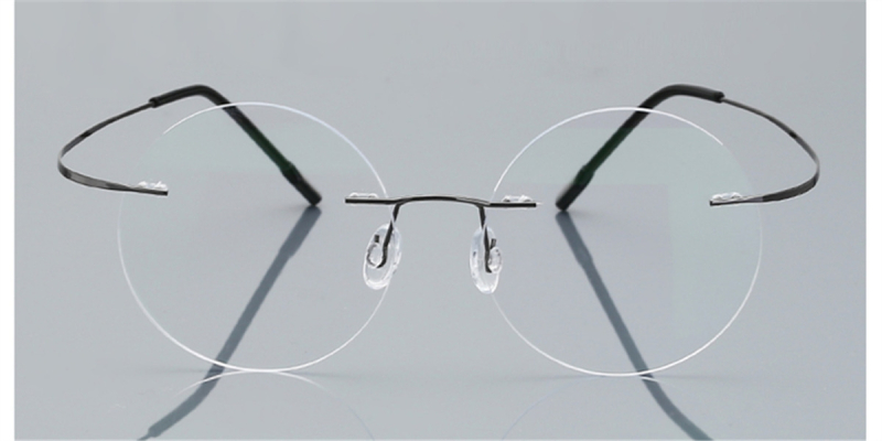 Round Glasses for Men Titanium Rimless, Gun Gray -2