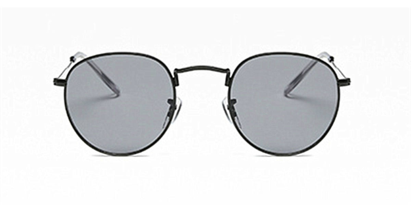 Round glasses with black metal frame and gray sunglasses lenses -f