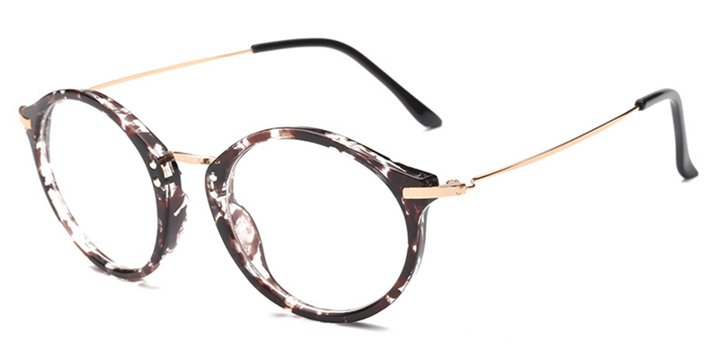 Black Floral Browline Round Glasses for Oblong Face
