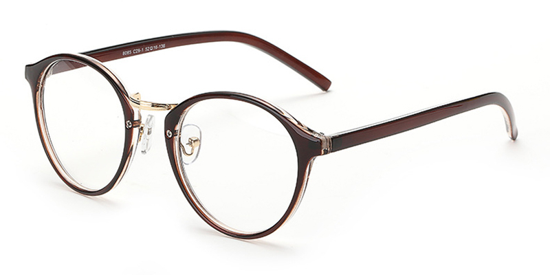 Brown Browline Round Glasses for Oblong Face