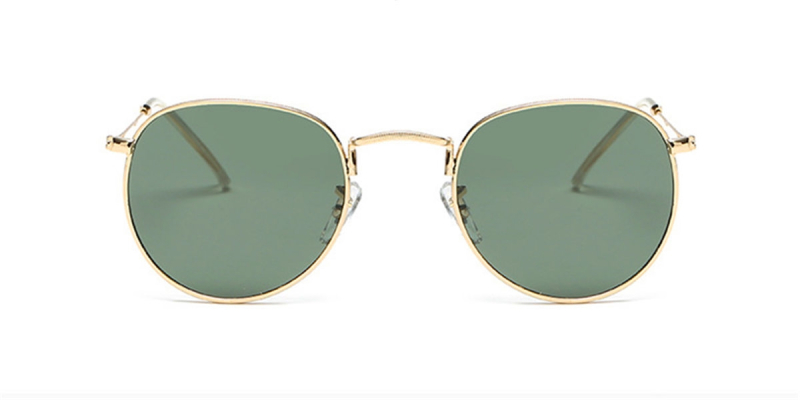 Round glasses with golden frame and flash green lenses