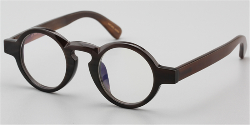  Round Buffalo Horn Glasses -Natural Horn Glasses - Thick Rim-Brown