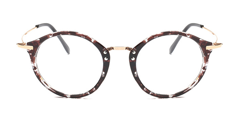 Black Floral Browline Round Glasses for Oblong Face