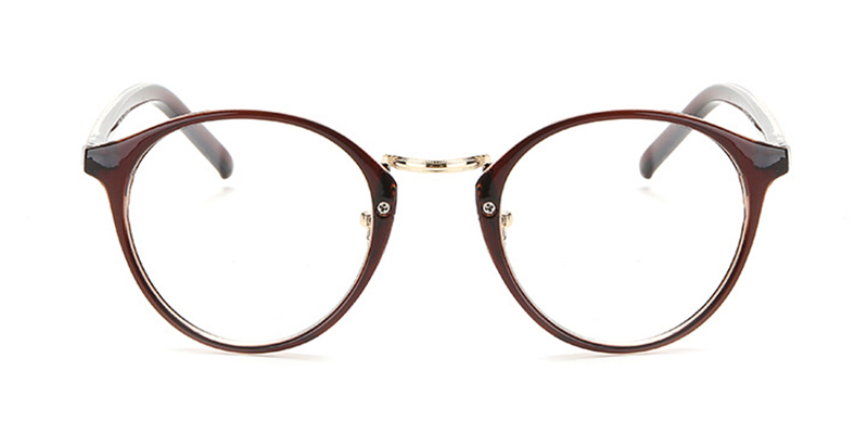 Brown Browline Round Glasses for Oblong Face