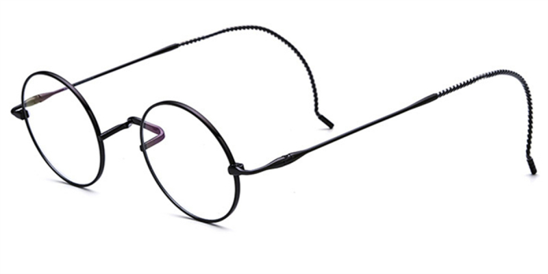 Titanium Saddle bridge eyeglasses, Gandhi Style, Cable Temple Design-Black