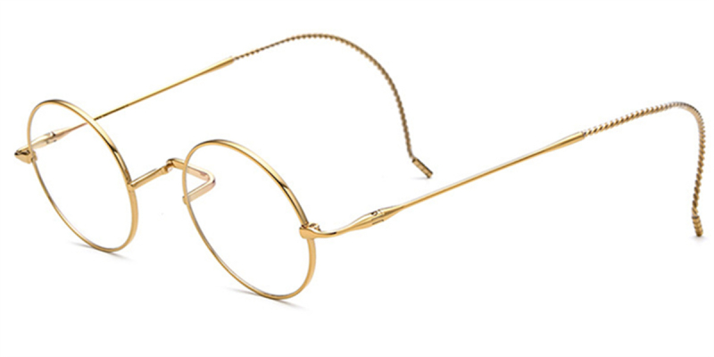 Titanium Saddle bridge eyeglasses, Gandhi Style, Cable Temple Design-Gold