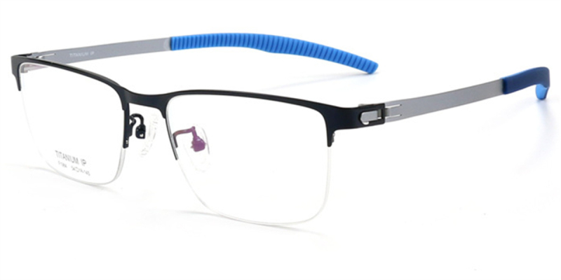 Semi Rimless Screwless Hinge Eyeglasses-Blue