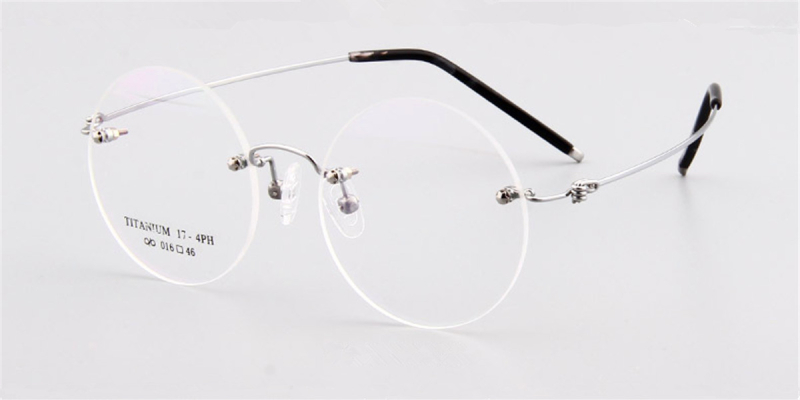 Round Glasses for Men Titanium Rimless Silver Frame