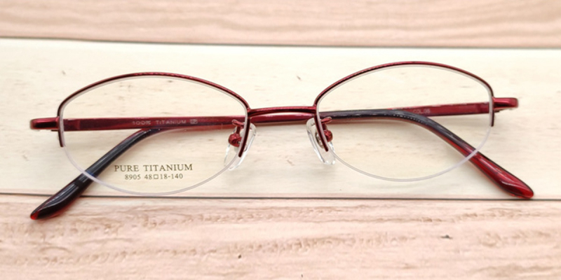 Red Small Titanium Womens Eyeglasses Frames | Design for Power Prescription-Red