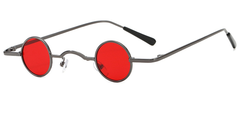 Super Small Round Sunglasses for Men, Red Lenses