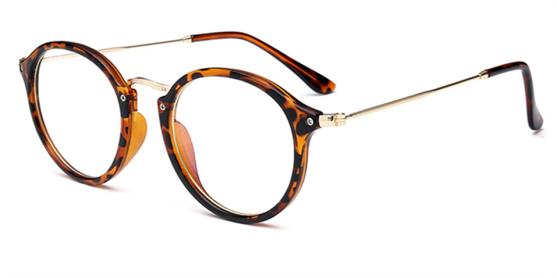 Black Browline Round Glasses for Oblong Face-Tortoise