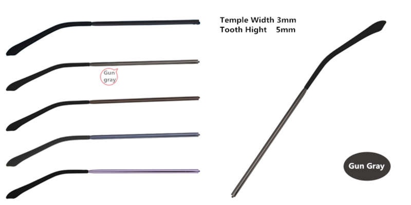 Colorful Eyeglasses Temple Gun Gray 3.3 mm