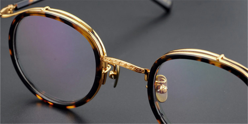 Round Browline Gold Glasses Special Design frame for High Prescription