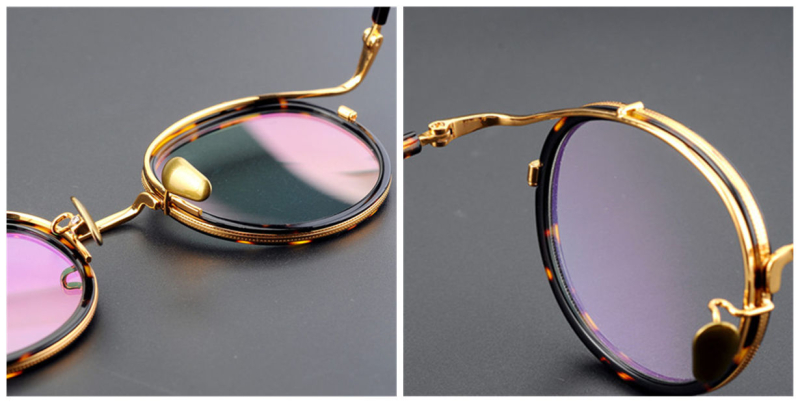 Round Browline Gold Glasses Special Design frame for High Prescription