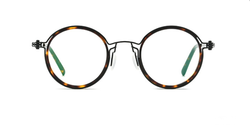 Round Shape Eyeglasses Titanium Tortoise Frame
