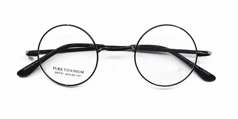 Titanium Saddle bridge eyeglasses, Gandhi Style, Without Nose Pads-Brown