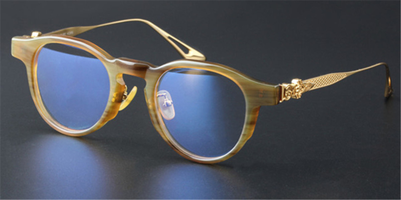  Buffalo Horn Glasses -Natural Horn Glasses -Titanium Temple-925 Silver Adornment-Brown