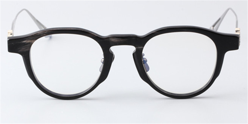  Buffalo Horn Glasses -Natural Horn Glasses -Titanium Temple-925 Silver Adornment-Black