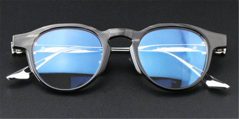  Buffalo Horn Glasses -Natural Horn Glasses -Titanium Temple-925 Silver Adornment-Black