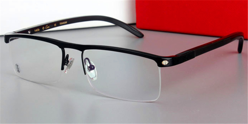 Buffalo Horn Glasses with Semi Rimless Browline Titanium Dominant Top Bar-Black