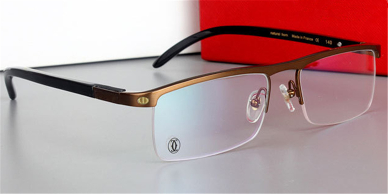 Buffalo Horn Glasses with Semi Rimless Browline Titanium Dominant Top Bar-Brown