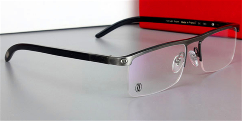 Buffalo Horn Glasses with Semi Rimless Browline Titanium Dominant Top Bar-Gun