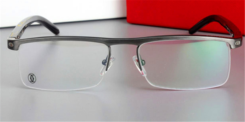 Buffalo Horn Glasses with Semi Rimless Browline Titanium Dominant Top Bar-Gun