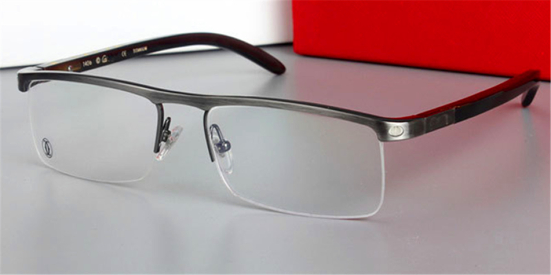 Buffalo Horn Glasses with Semi Rimless Browline Titanium Dominant Top Bar-Gun