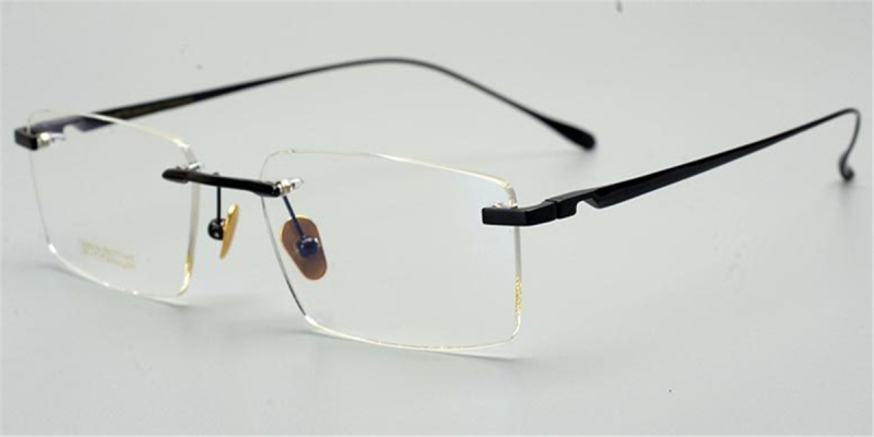 Gold Rectangular Titanium Rimless Glasses | Limited Editions-Black