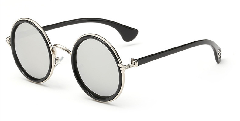 Silver Round Frame Sunglasses flash Lens Sunglasses