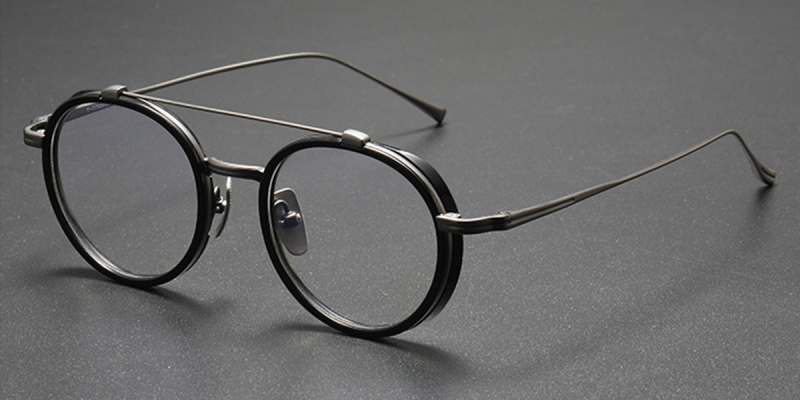 Wide Rimmed Titanium Oval Frames for High Prescription-Black-Gun