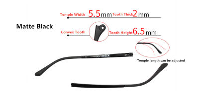 Eyeglasses replacement temple arms, 5.5 mm width