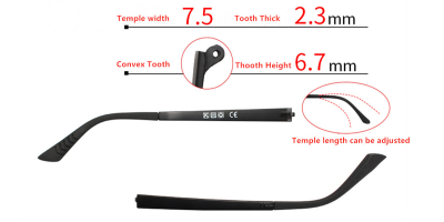 Eyeglasses replacement temple arms, 7.5 mm width